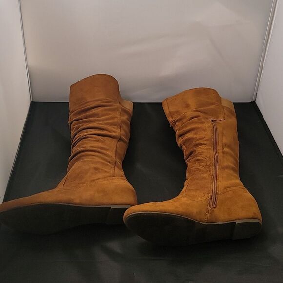 BRAND NEW HE WOMEN' WIDE CALF FAUX FUR SLOUCHY LOW HEEL SIDE ZIP KNEE HIGH BOOTS - Picture 12 of 13